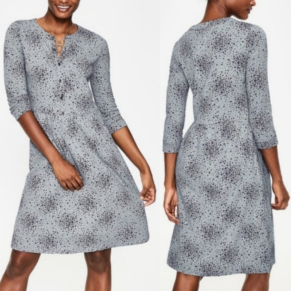 Boden Briar Jersey Dress Gray Blue Midi Sz 14 Cotton